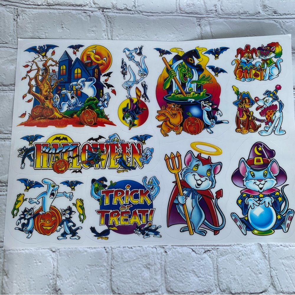 Vintage Halloween Pumpkins Ghosts & Ghouls Plastic Window Clings Decorations